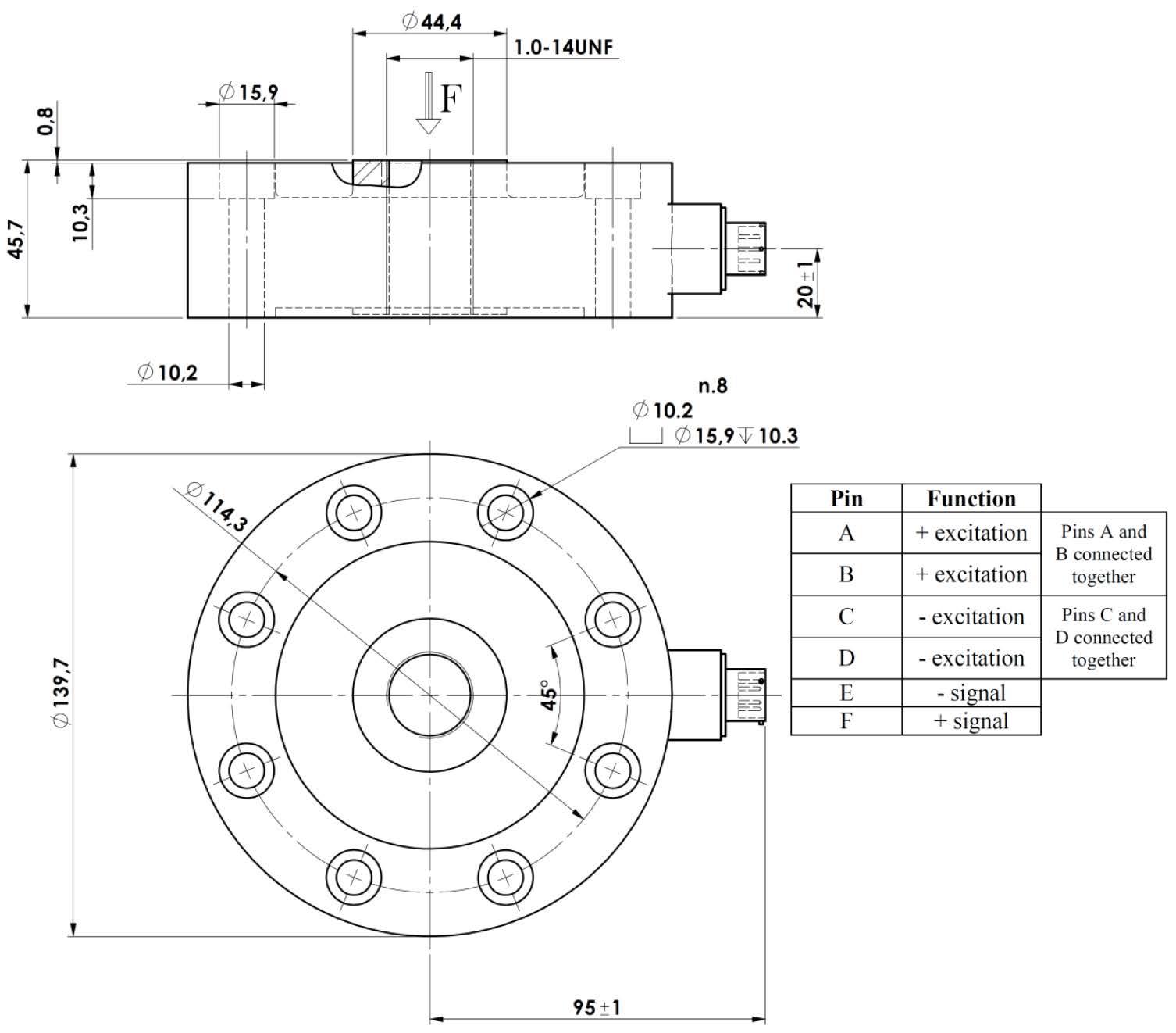 MCVP-50-111kN(FME1926-3) - Universal Load Cell - Force Sensor